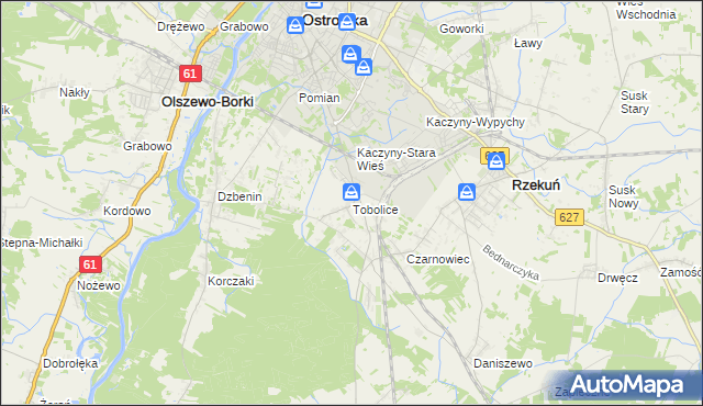 mapa Tobolice gmina Rzekuń, Tobolice gmina Rzekuń na mapie Targeo