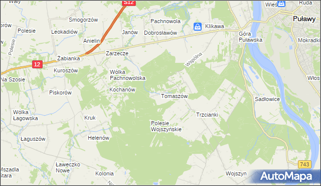mapa Tomaszów gmina Puławy, Tomaszów gmina Puławy na mapie Targeo