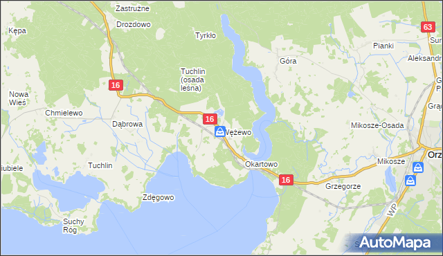 mapa Wężewo gmina Orzysz, Wężewo gmina Orzysz na mapie Targeo