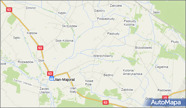 mapa Wierzchowiny gmina Ulan-Majorat, Wierzchowiny gmina Ulan-Majorat na mapie Targeo