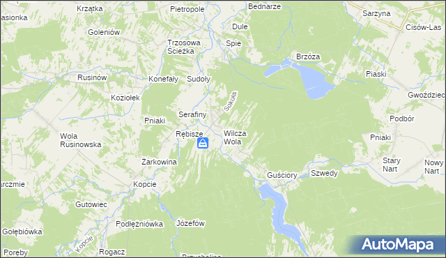 mapa Wilcza Wola gmina Dzikowiec, Wilcza Wola gmina Dzikowiec na mapie Targeo