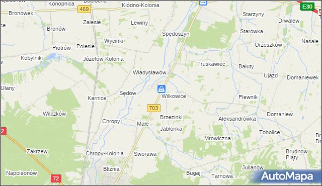 mapa Wilkowice gmina Wartkowice, Wilkowice gmina Wartkowice na mapie Targeo