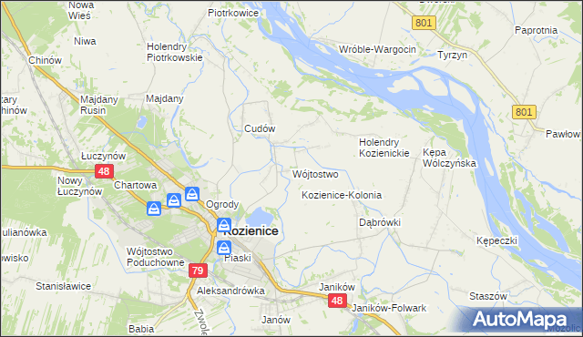mapa Wójtostwo gmina Kozienice, Wójtostwo gmina Kozienice na mapie Targeo