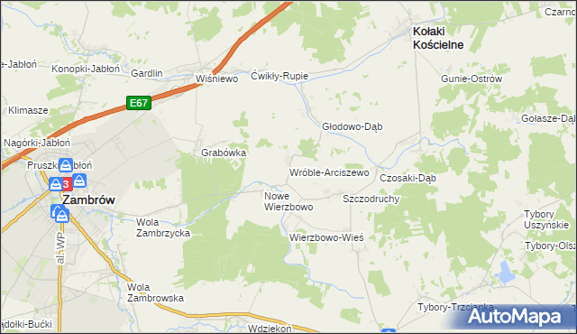 mapa Wróble-Arciszewo, Wróble-Arciszewo na mapie Targeo