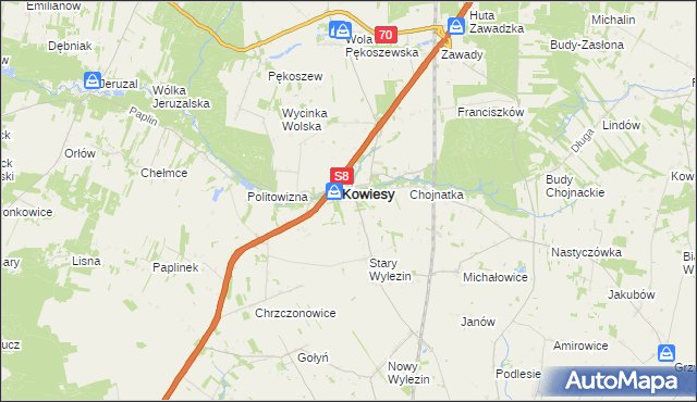 mapa Wymysłów gmina Kowiesy, Wymysłów gmina Kowiesy na mapie Targeo