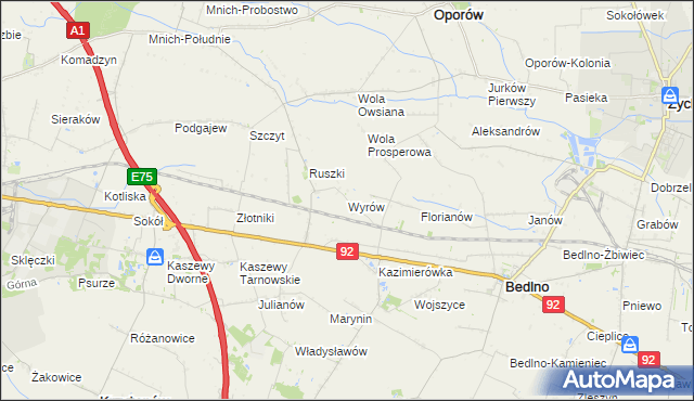 mapa Wyrów gmina Bedlno, Wyrów gmina Bedlno na mapie Targeo