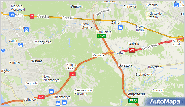 mapa Zagórze gmina Wiązowna, Zagórze gmina Wiązowna na mapie Targeo