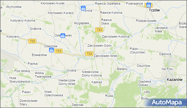 mapa Zakrzówek-Wieś gmina Kazanów, Zakrzówek-Wieś gmina Kazanów na mapie Targeo