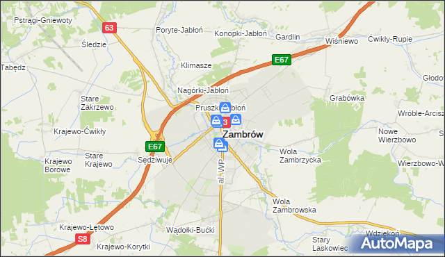 mapa Zambrów, Zambrów na mapie Targeo