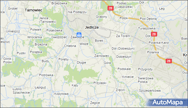 mapa Żarnowiec gmina Jedlicze, Żarnowiec gmina Jedlicze na mapie Targeo