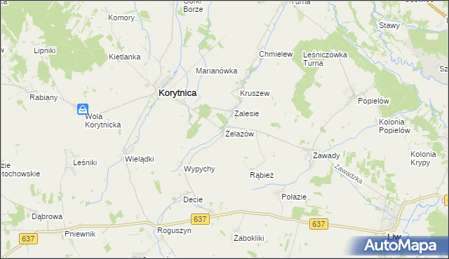 mapa Żelazów gmina Korytnica, Żelazów gmina Korytnica na mapie Targeo