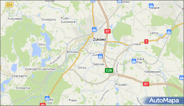 mapa Żukowo powiat kartuski, Żukowo powiat kartuski na mapie Targeo