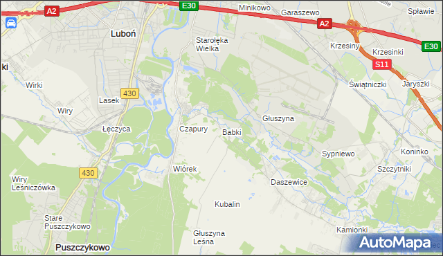 mapa Babki gmina Mosina, Babki gmina Mosina na mapie Targeo