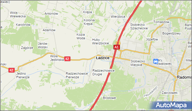 mapa Ładzice, Ładzice na mapie Targeo