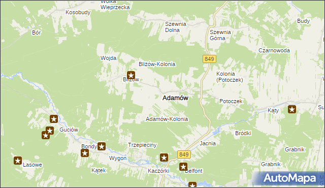 mapa Adamów powiat zamojski, Adamów powiat zamojski na mapie Targeo