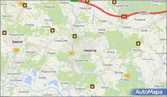 mapa Alwernia, Alwernia na mapie Targeo