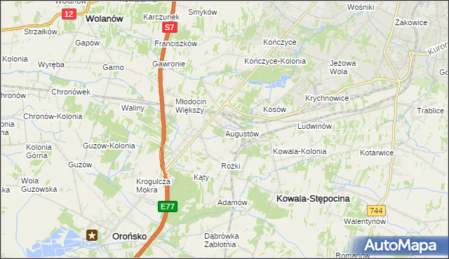 mapa Augustów gmina Kowala, Augustów gmina Kowala na mapie Targeo