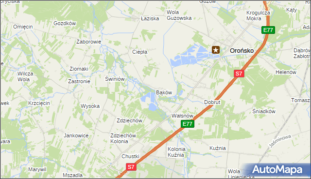 mapa Bąków gmina Orońsko, Bąków gmina Orońsko na mapie Targeo