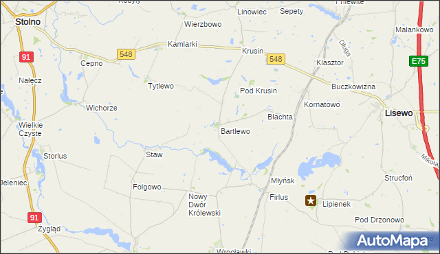 mapa Bartlewo gmina Lisewo, Bartlewo gmina Lisewo na mapie Targeo