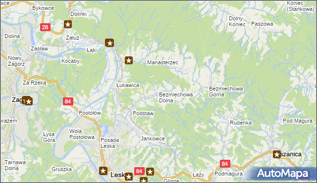 mapa Bezmiechowa Dolna, Bezmiechowa Dolna na mapie Targeo