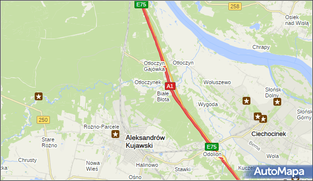 mapa Białe Błota gmina Aleksandrów Kujawski, Białe Błota gmina Aleksandrów Kujawski na mapie Targeo