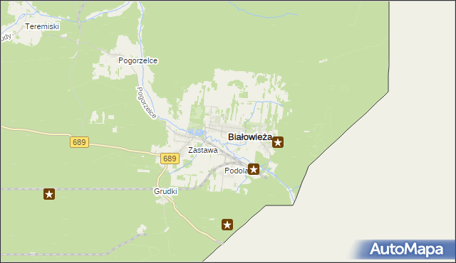 mapa Białowieża powiat hajnowski, Białowieża powiat hajnowski na mapie Targeo