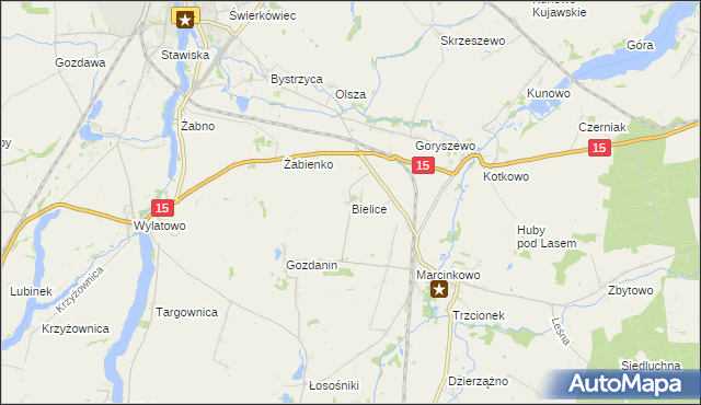 mapa Bielice gmina Mogilno, Bielice gmina Mogilno na mapie Targeo