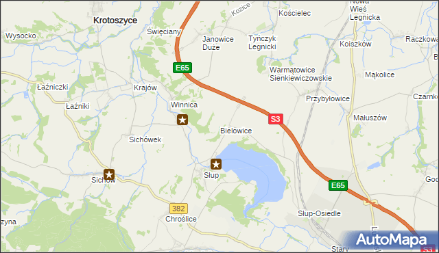 mapa Bielowice gmina Krotoszyce, Bielowice gmina Krotoszyce na mapie Targeo