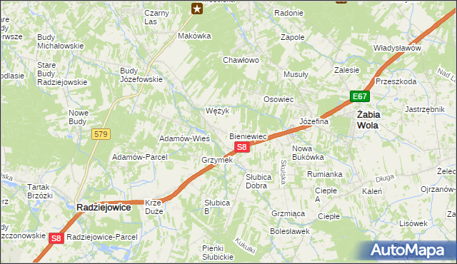 mapa Bieniewiec, Bieniewiec na mapie Targeo