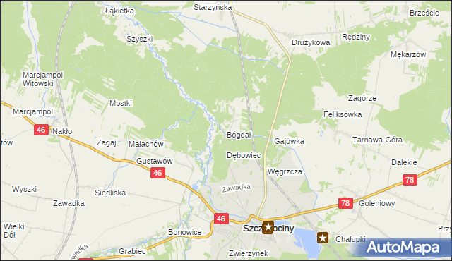 mapa Bógdał, Bógdał na mapie Targeo