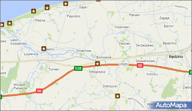mapa Borkowice gmina Będzino, Borkowice gmina Będzino na mapie Targeo