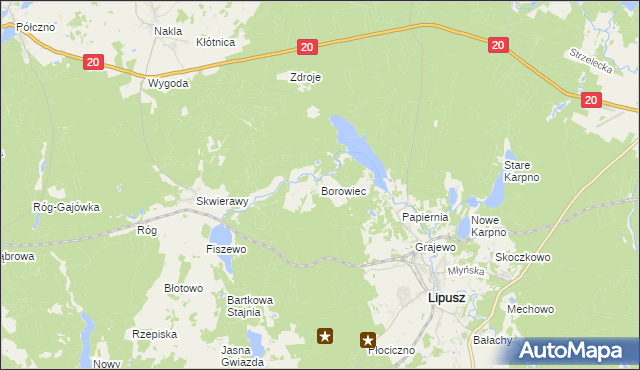 mapa Borowiec gmina Lipusz, Borowiec gmina Lipusz na mapie Targeo