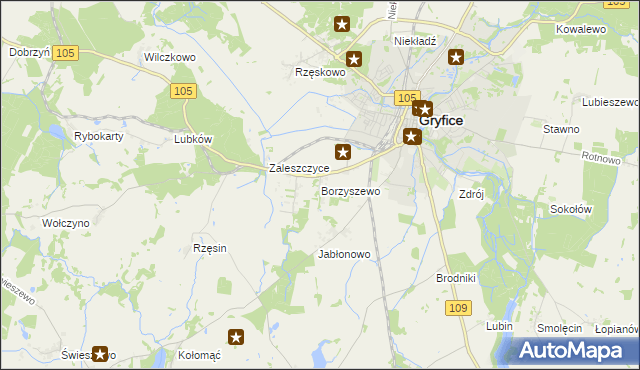 mapa Borzyszewo gmina Gryfice, Borzyszewo gmina Gryfice na mapie Targeo