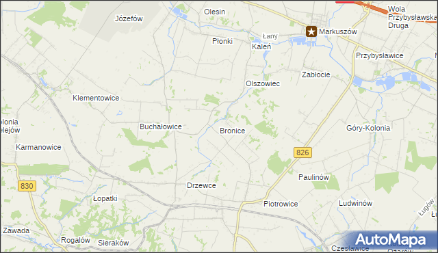 mapa Bronice gmina Nałęczów, Bronice gmina Nałęczów na mapie Targeo