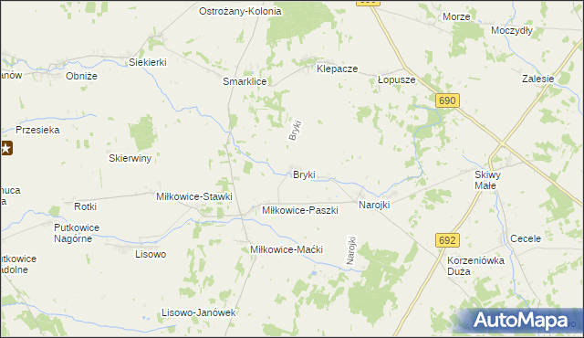 mapa Bryki gmina Drohiczyn, Bryki gmina Drohiczyn na mapie Targeo
