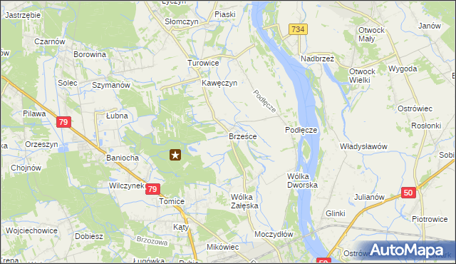 mapa Brześce gmina Góra Kalwaria, Brześce gmina Góra Kalwaria na mapie Targeo