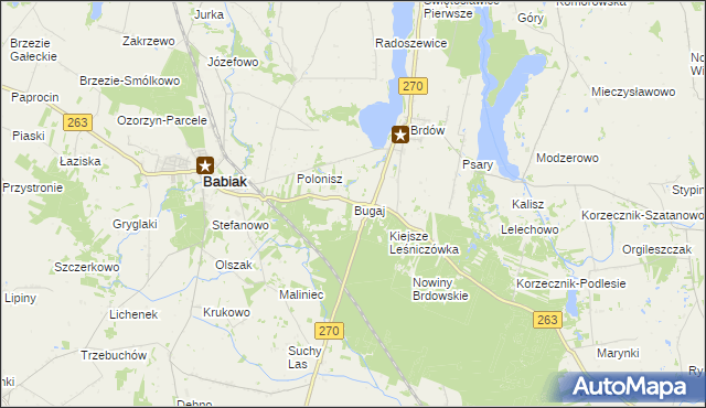 mapa Bugaj gmina Babiak, Bugaj gmina Babiak na mapie Targeo