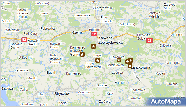 mapa Bugaj gmina Kalwaria Zebrzydowska, Bugaj gmina Kalwaria Zebrzydowska na mapie Targeo
