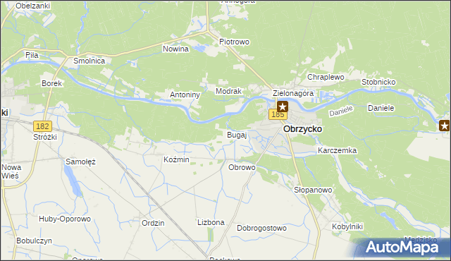 mapa Bugaj gmina Obrzycko, Bugaj gmina Obrzycko na mapie Targeo