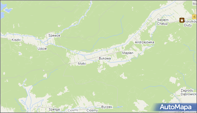 mapa Bukowa gmina Biłgoraj, Bukowa gmina Biłgoraj na mapie Targeo