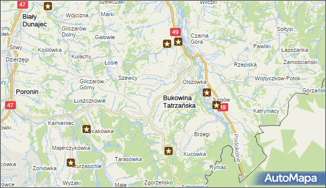 mapa Bukowina Tatrzańska, Bukowina Tatrzańska na mapie Targeo