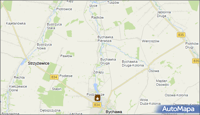 mapa Bychawka Druga, Bychawka Druga na mapie Targeo