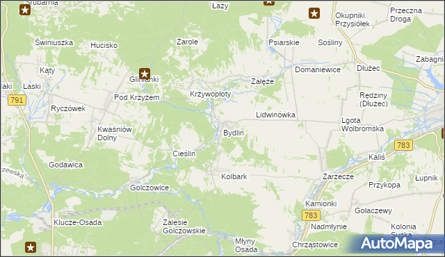 mapa Bydlin, Bydlin na mapie Targeo