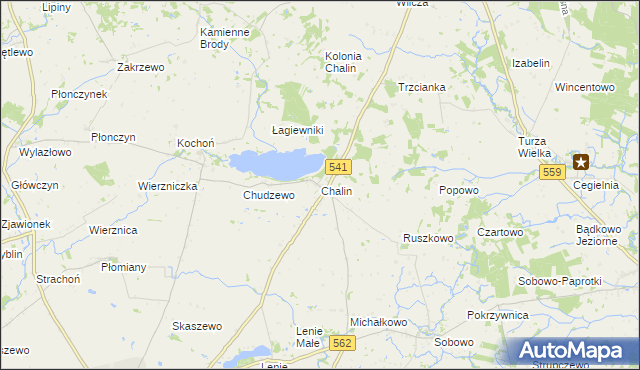 mapa Chalin gmina Dobrzyń nad Wisłą, Chalin gmina Dobrzyń nad Wisłą na mapie Targeo