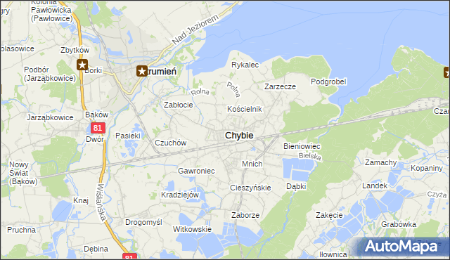 mapa Chybie, Chybie na mapie Targeo