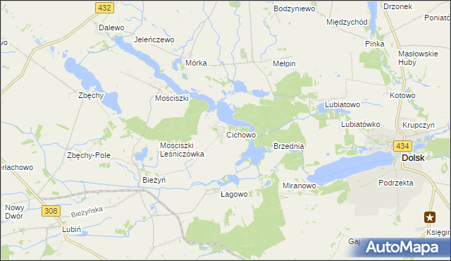 mapa Cichowo gmina Krzywiń, Cichowo gmina Krzywiń na mapie Targeo