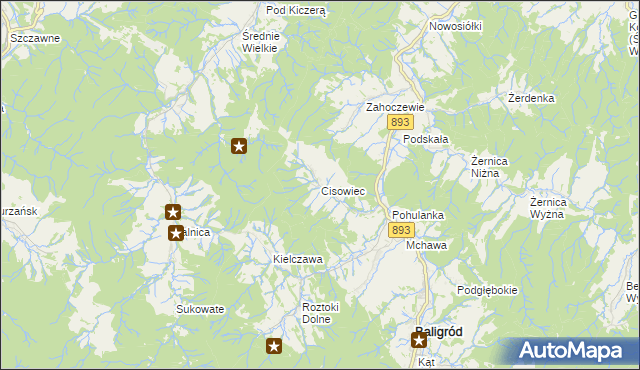 mapa Cisowiec gmina Baligród, Cisowiec gmina Baligród na mapie Targeo