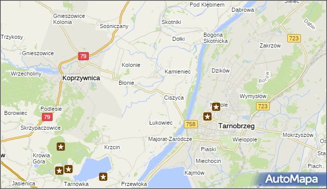 mapa Ciszyca gmina Koprzywnica, Ciszyca gmina Koprzywnica na mapie Targeo