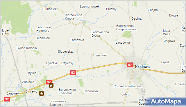 mapa Cząstków gmina Kłodawa, Cząstków gmina Kłodawa na mapie Targeo