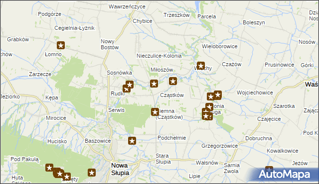 mapa Cząstków gmina Nowa Słupia, Cząstków gmina Nowa Słupia na mapie Targeo